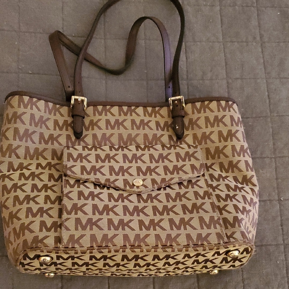 Michael Kors Brown Signature Tote with Gold Hardware